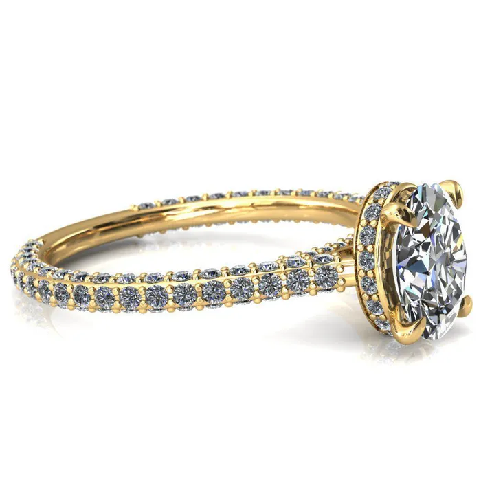 Fire Brilliance Rings Jasmine Oval Center Stone 4 Claw Prong 34 Eternity 3 Sided Diamond Shank Engagement Ring