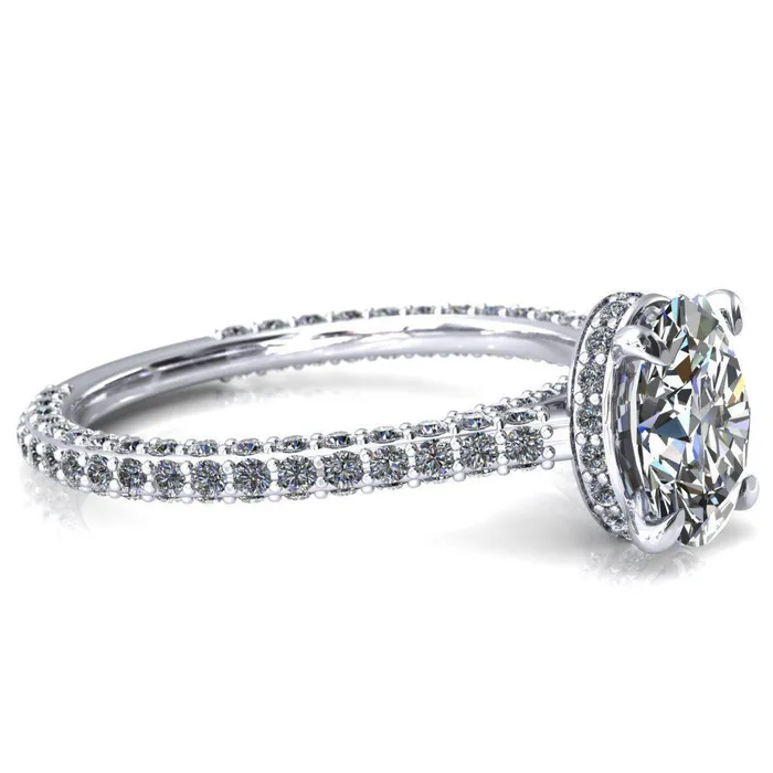 Fire Brilliance Rings Jasmine Oval Center Stone 4 Claw Prong 34 Eternity 3 Sided Diamond Shank Engagement Ring
