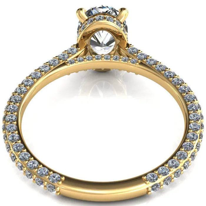 Fire Brilliance Rings Jasmine Oval Center Stone 4 Claw Prong 34 Eternity 3 Sided Diamond Shank Engagement Ring