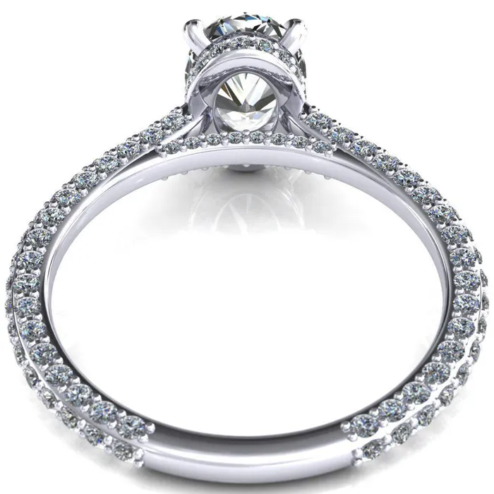 Fire Brilliance Rings Jasmine Oval Center Stone 4 Claw Prong 34 Eternity 3 Sided Diamond Shank Engagement Ring
