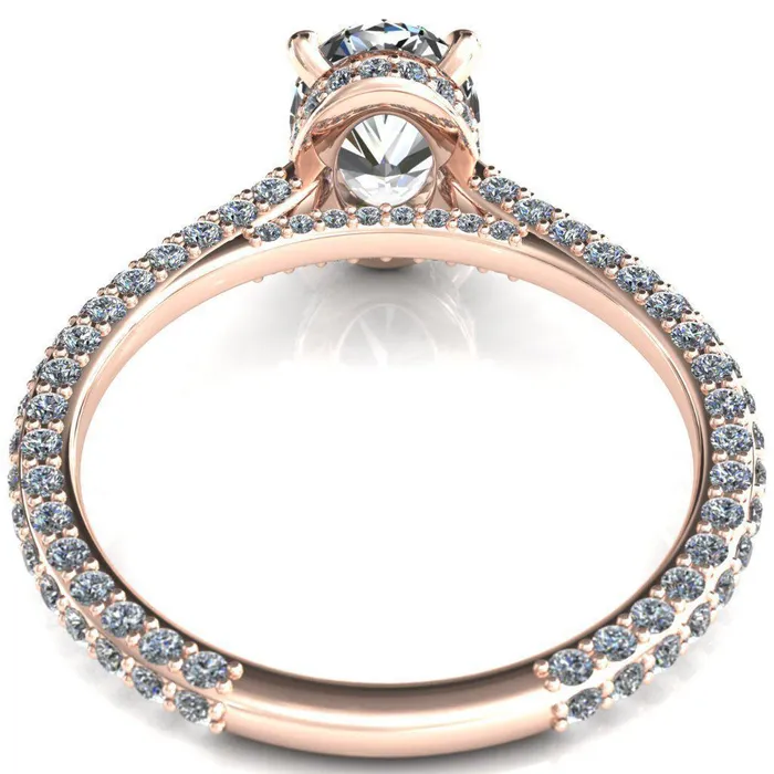 Fire Brilliance Rings Jasmine Oval Center Stone 4 Claw Prong 34 Eternity 3 Sided Diamond Shank Engagement Ring