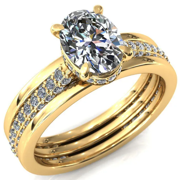 Fire Brilliance Rings Jasmine Oval Center Stone 4 Claw Prong 34 Eternity 3 Sided Diamond Shank Engagement Ring