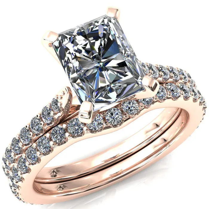 Fire Brilliance Rings Kelsy Radiant Moissanite 4 Prong 34 Shared Scalloped Inverted Cathedral Ring Fire Brilliance Rings Kelsy Radiant Moissanite 4 Prong 34 Shared Scalloped Inverted Cathedral Ring
