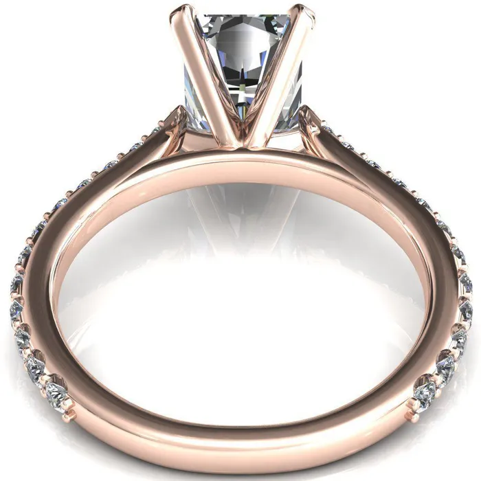 Fire Brilliance Rings Kelsy Radiant Moissanite 4 Prong 34 Shared Scalloped Inverted Cathedral Ring
