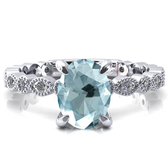 Fire Brilliance Rings Lizette Oval Aqua Blue Spinel 4 Claw Prong 34 Eternity Milgrain Diamond Shank Engagement Ring Fire Brilliance Rings Lizette Oval Aqua Blue Spinel 4 Claw Prong 34 Eternity Milgrain Diamond Shank Engagement Ring