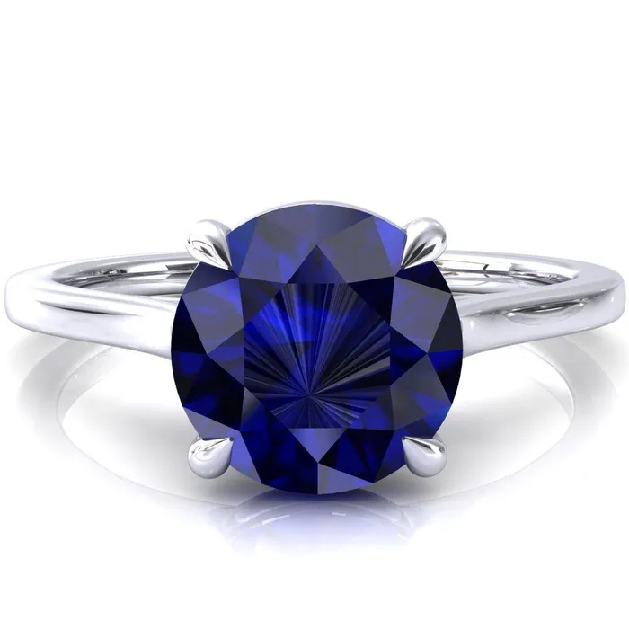 Fire Brilliance Rings Lizzy Round Blue Sapphire 4 Claw Prong Cathedral Engagement Ring Fire Brilliance Rings Lizzy Round Blue Sapphire 4 Claw Prong Cathedral Engagement Ring