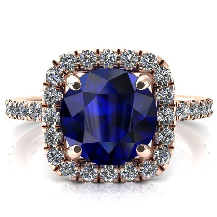Fire Brilliance Rings Molly Round Blue Sapphire Halo 4 Prong 34 Diamond Eternity Engagement Ring
