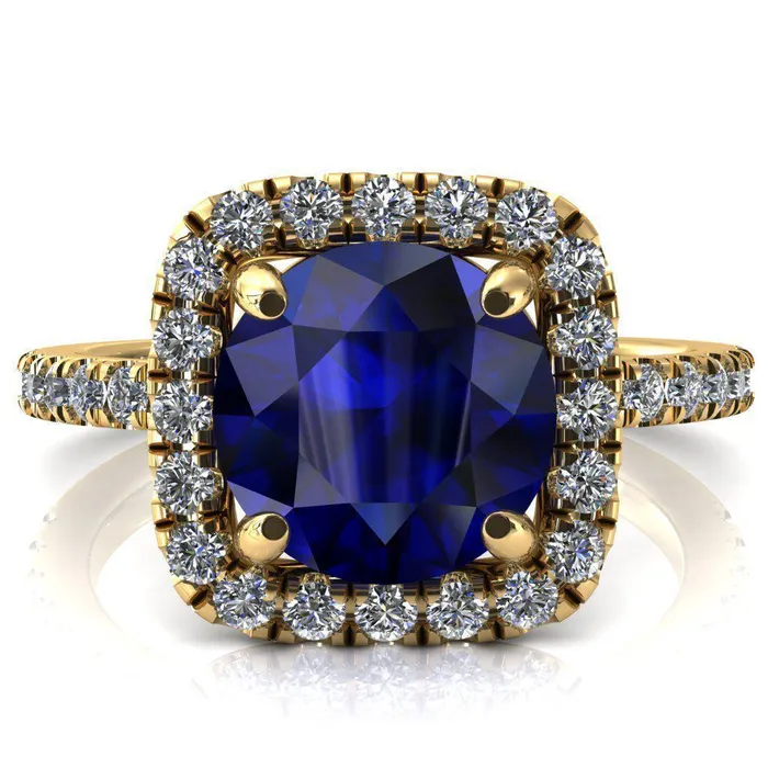 Fire Brilliance Rings Molly Round Blue Sapphire Halo 4 Prong 34 Diamond Eternity Engagement Ring