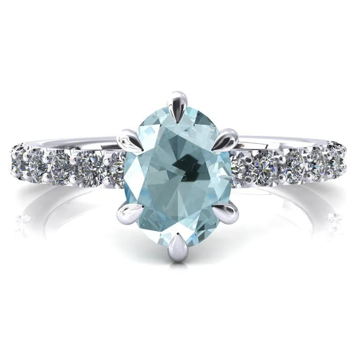 Fire Brilliance Rings Mylene Oval Aqua Blue Spinel 6 Prong Sculptural Half Eternity Diamond Engagement Ring Fire Brilliance Rings Mylene Oval Aqua Blue Spinel 6 Prong Sculptural Half Eternity Diamond Engagement Ring