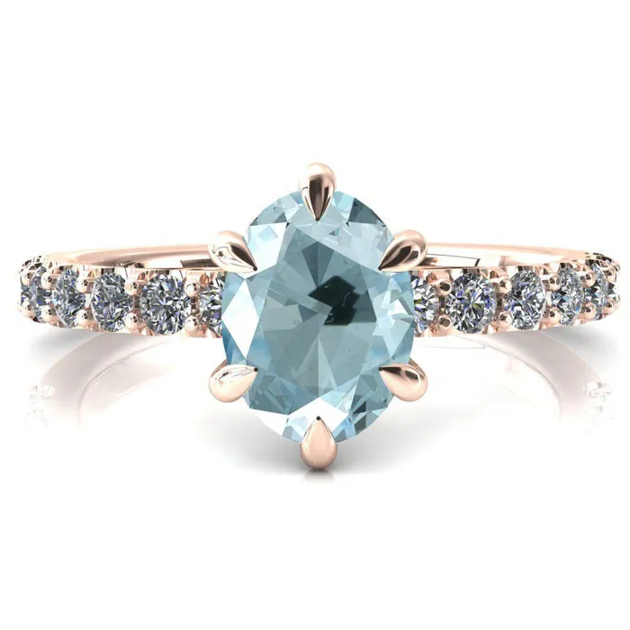 Fire Brilliance Rings Mylene Oval Aqua Blue Spinel 6 Prong Sculptural Half Eternity Diamond Engagement Ring