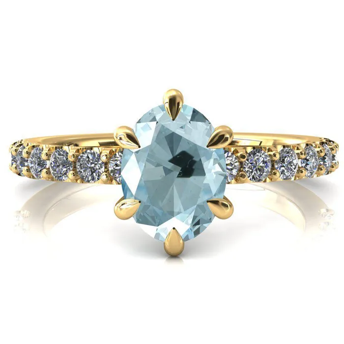 Fire Brilliance Rings Mylene Oval Aqua Blue Spinel 6 Prong Sculptural Half Eternity Diamond Engagement Ring