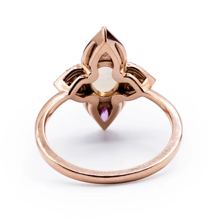 Fire Brilliance Rings Natural Ethiopian Opal with Pink Sapphire and Diamond Vintage Ring