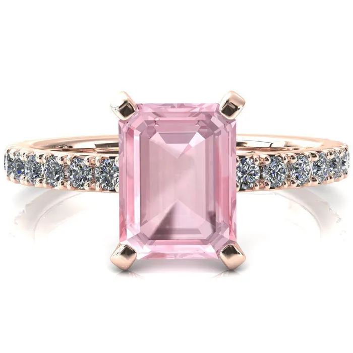 Fire Brilliance Rings Nefili Emerald Pink Sapphire 4 Prong 58 Eternity Diamond French Pave Engagement Ring