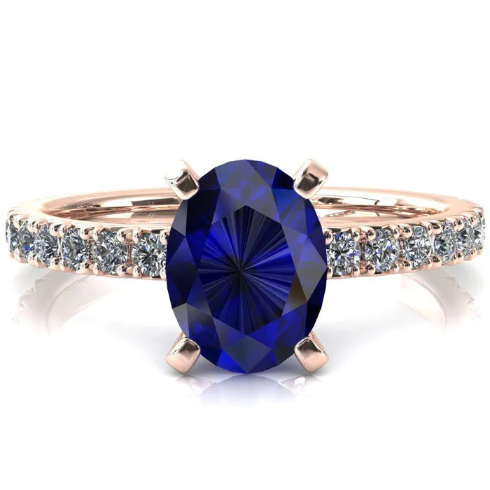 Fire Brilliance Rings Nefili Oval Blue Sapphire 4 Prong 58 Eternity Diamond French Pave Engagement Ring