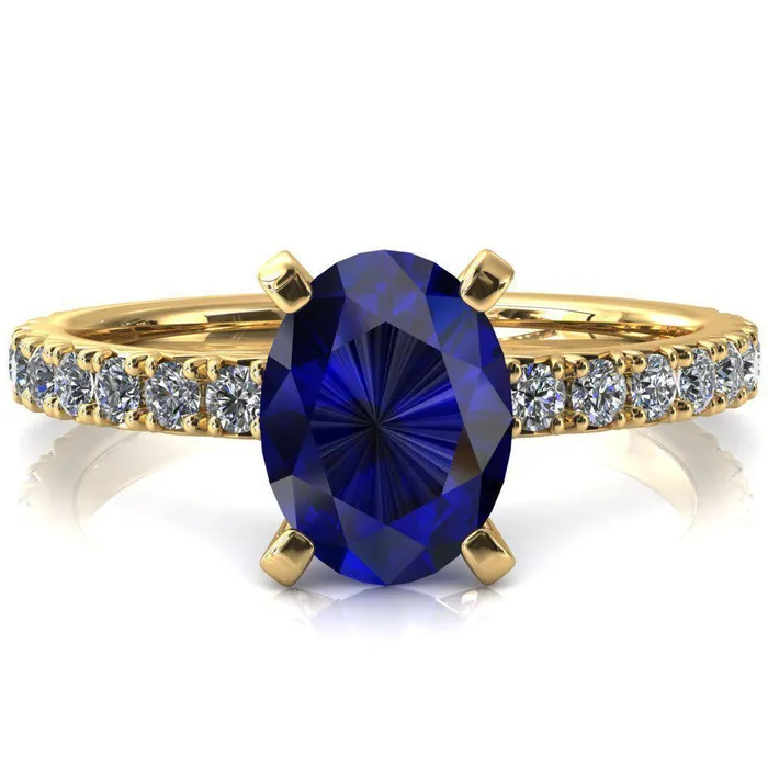 Fire Brilliance Rings Nefili Oval Blue Sapphire 4 Prong 58 Eternity Diamond French Pave Engagement Ring