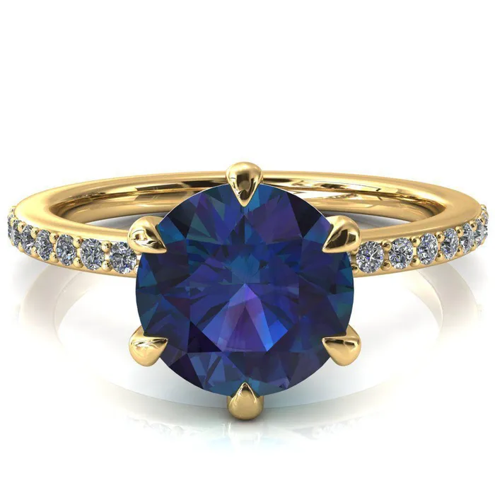 Fire Brilliance Rings Nora Round Alexandrite Solitaire 6 Prong Ring