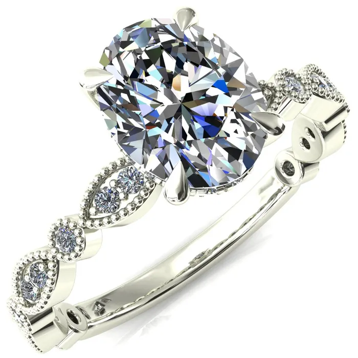 Fire Brilliance Rings Oval Center Stone with a Diamond Accented Milgrain Shank Fire Brilliance Rings Oval Center Stone with a Diamond Accented Milgrain Shank