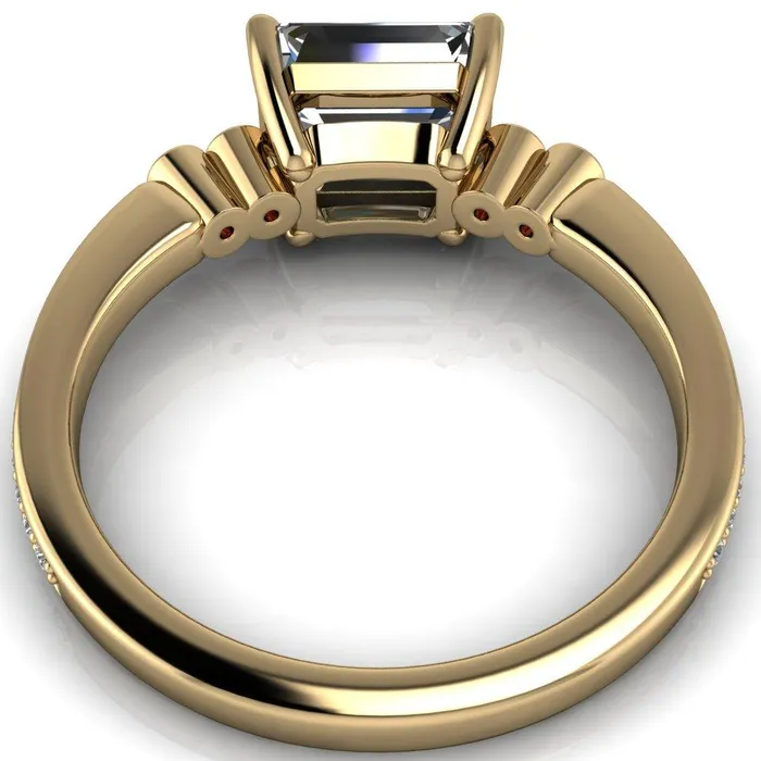 Fire Brilliance Rings Philippa Emerald Moissanite 4 Pink Sapphire Sides 4 Prong Under Bezel Multi Stone Engagement Ring