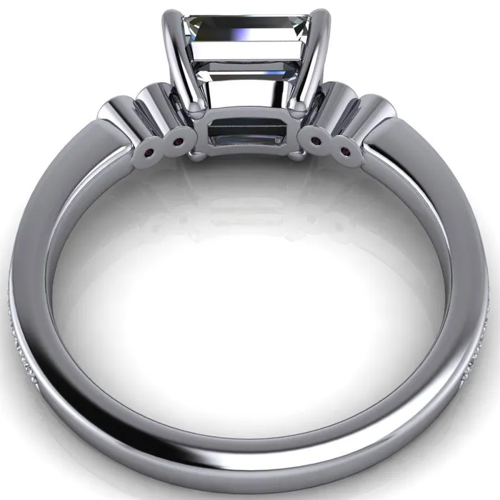Fire Brilliance Rings Philippa Emerald Moissanite 4 Pink Sapphire Sides 4 Prong Under Bezel Multi Stone Engagement Ring