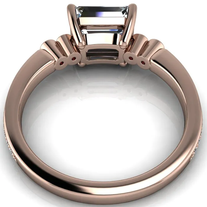 Fire Brilliance Rings Philippa Emerald Moissanite 4 Pink Sapphire Sides 4 Prong Under Bezel Multi Stone Engagement Ring