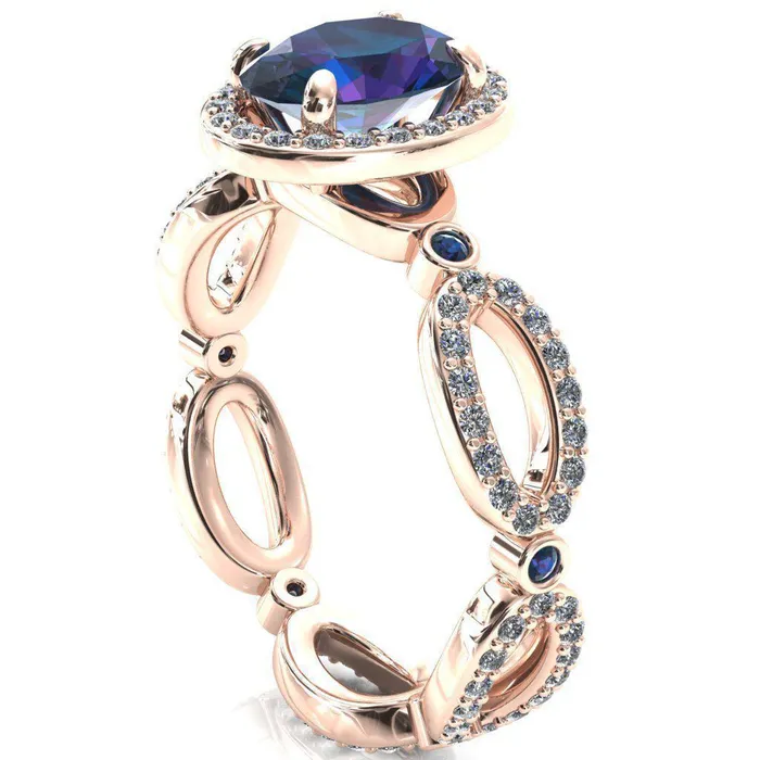 Fire Brilliance Rings Polaris Oval Alexandrite Diamond Halo Full Eternity Alexandrite Bezel Diamond Accent Ring