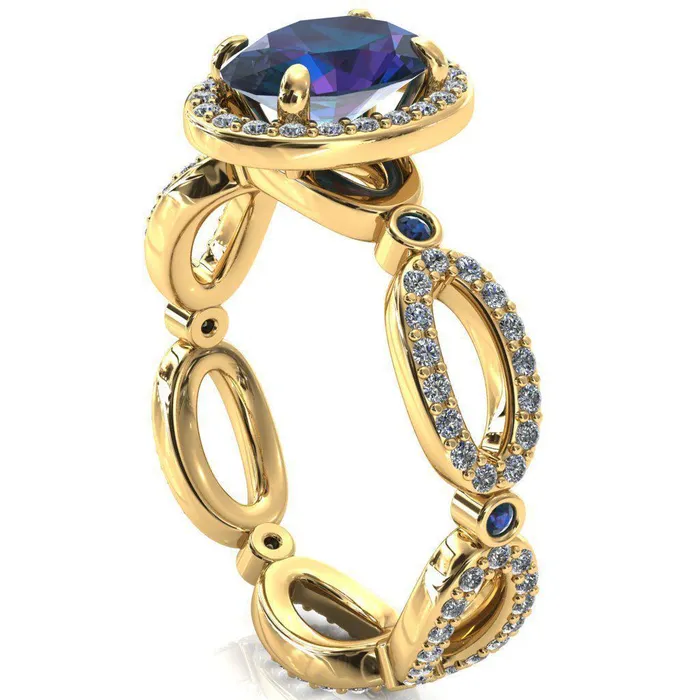 Fire Brilliance Rings Polaris Oval Alexandrite Diamond Halo Full Eternity Alexandrite Bezel Diamond Accent Ring