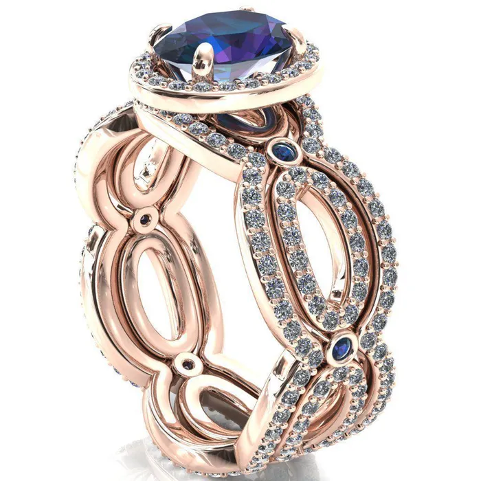 Fire Brilliance Rings Polaris Oval Alexandrite Diamond Halo Full Eternity Alexandrite Bezel Diamond Accent Ring