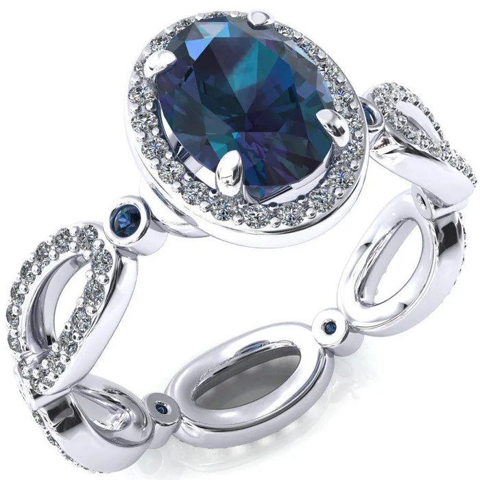 Fire Brilliance Rings Polaris Oval Alexandrite Diamond Halo Full Eternity Alexandrite Bezel Diamond Accent Ring