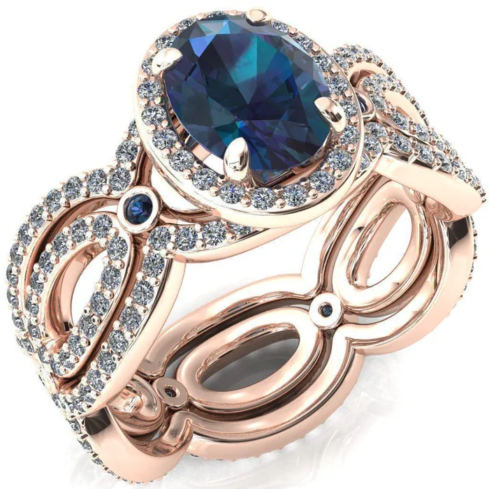 Fire Brilliance Rings Polaris Oval Alexandrite Diamond Halo Full Eternity Alexandrite Bezel Diamond Accent Ring