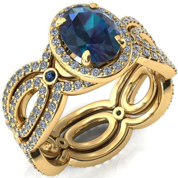 Fire Brilliance Rings Polaris Oval Alexandrite Diamond Halo Full Eternity Alexandrite Bezel Diamond Accent Ring