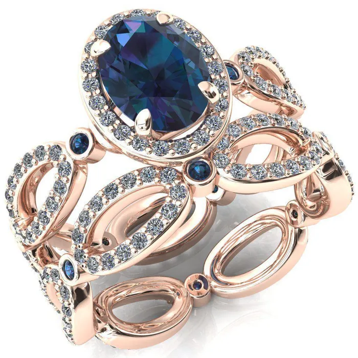 Fire Brilliance Rings Polaris Oval Alexandrite Diamond Halo Full Eternity Alexandrite Bezel Diamond Accent Ring