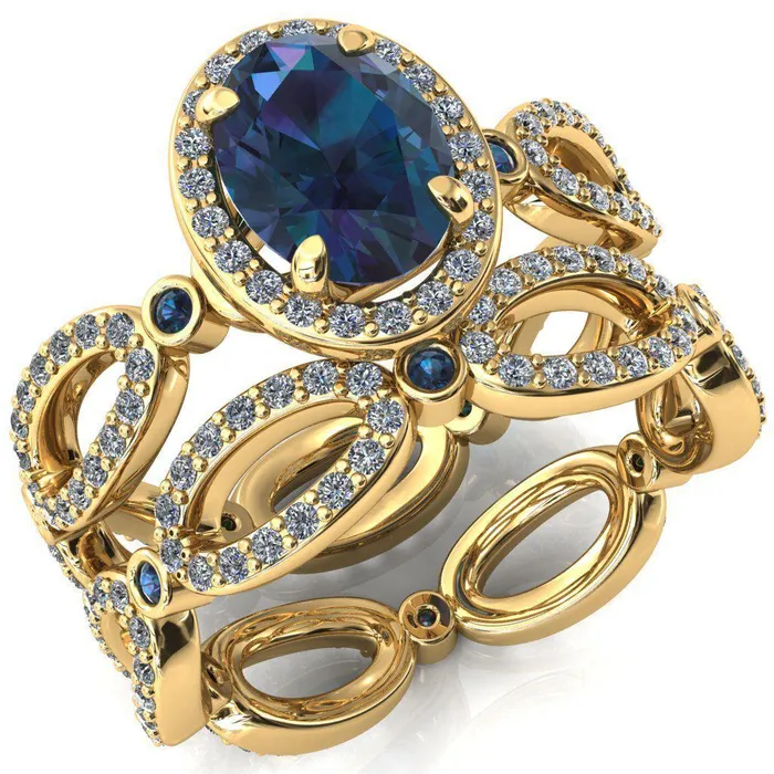 Fire Brilliance Rings Polaris Oval Alexandrite Diamond Halo Full Eternity Alexandrite Bezel Diamond Accent Ring