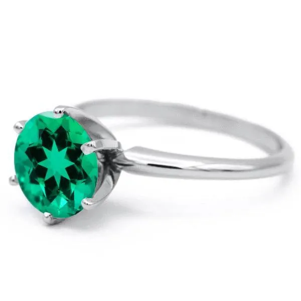 Fire Brilliance Rings Round Emerald Platinum 6 Prongs Solitaire Ring