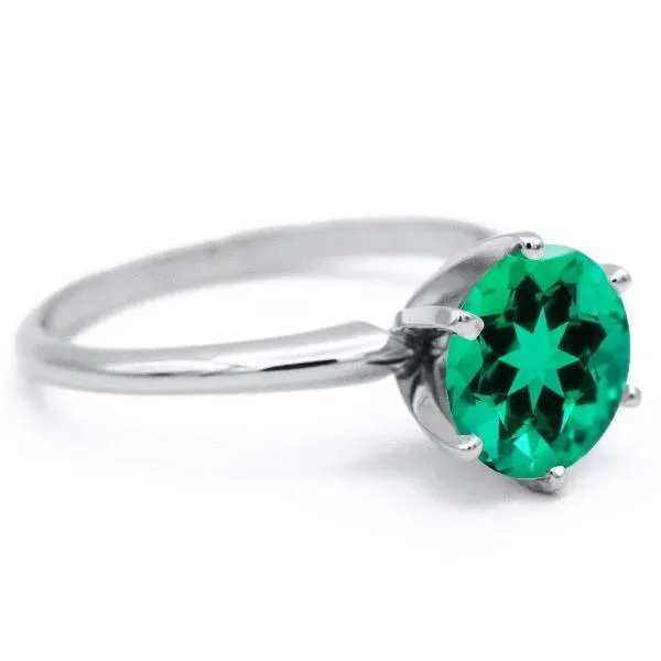 Fire Brilliance Rings Round Emerald Platinum 6 Prongs Solitaire Ring