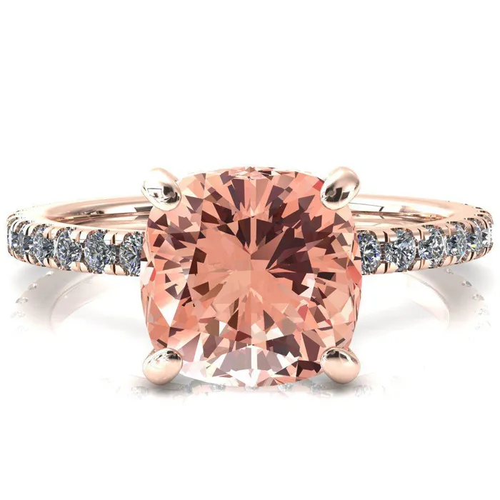 Fire Brilliance Rings Sicili Cushion Champagne Sapphire 4 Prong 34 Micro Pave Diamond Engagement Ring