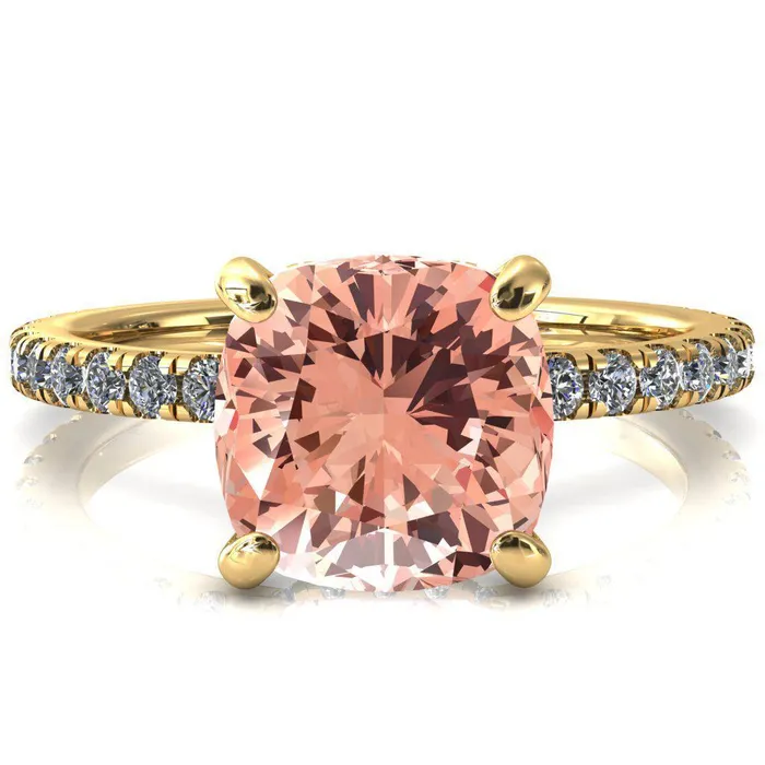 Fire Brilliance Rings Sicili Cushion Champagne Sapphire 4 Prong 34 Micro Pave Diamond Engagement Ring