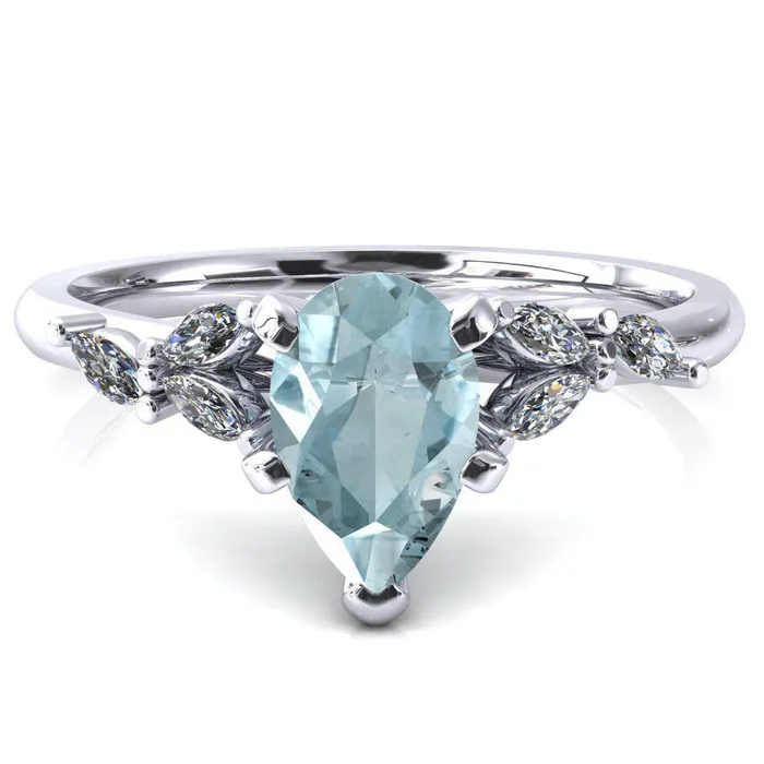 Fire Brilliance Rings Sigrid Pear Aqua Blue Spinel 5 Prong Marquise Diamond Side Ring Fire Brilliance Rings Sigrid Pear Aqua Blue Spinel 5 Prong Marquise Diamond Side Ring