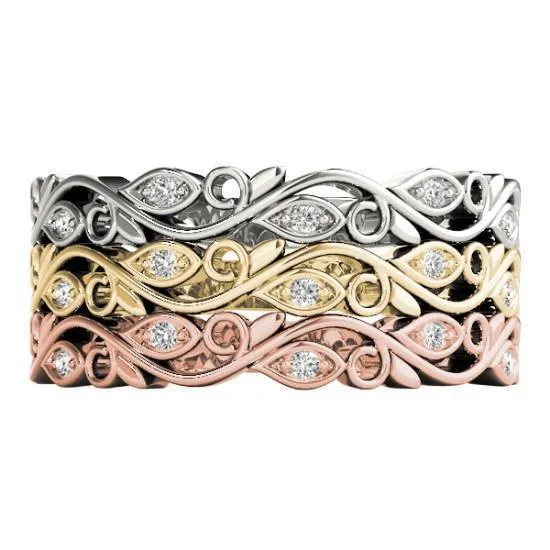 Fire Brilliance Rings Stackables 34 Eternity TriTone Gold Marquise Bezel Vines 3Band Set Selectables Fire Brilliance Rings Stackables 34 Eternity TriTone Gold Marquise Bezel Vines 3Band Set Selectables