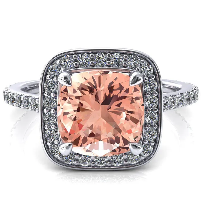 Fire Brilliance Rings Valma Cushion Champagne Sapphire Floating Diamond Halo and Sides Ring Fire Brilliance Rings Valma Cushion Champagne Sapphire Floating Diamond Halo and Sides Ring