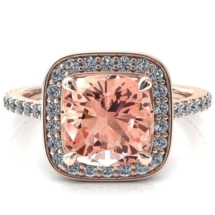 Fire Brilliance Rings Valma Cushion Champagne Sapphire Floating Diamond Halo and Sides Ring
