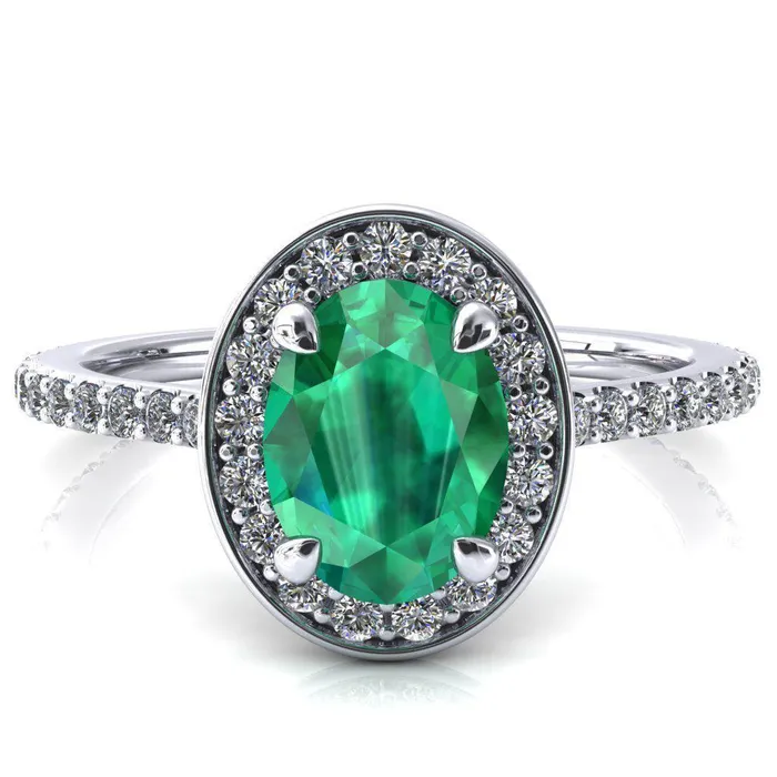 Fire Brilliance Rings Valma Oval Emerald Floating Diamond Halo and Sides Ring