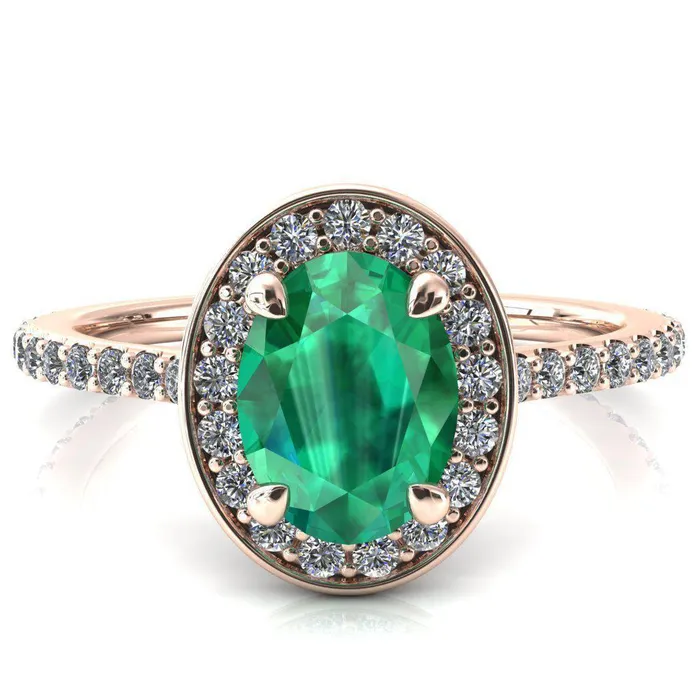 Fire Brilliance Rings Valma Oval Emerald Floating Diamond Halo and Sides Ring