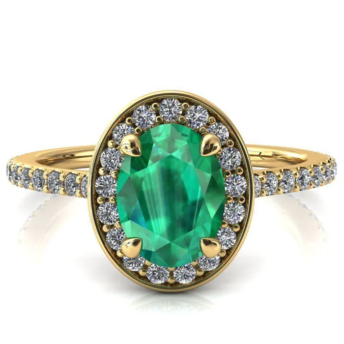 Fire Brilliance Rings Valma Oval Emerald Floating Diamond Halo and Sides Ring