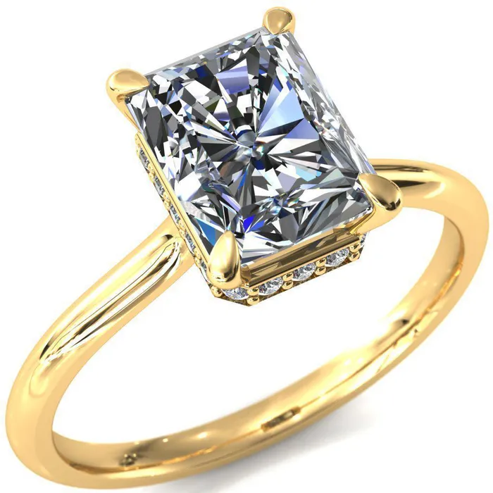 Fire Brilliance Secret Radiant Center Stone 4 Prong Floating Halo Engagement Ring Rings