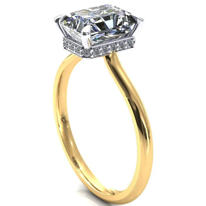 Fire Brilliance Secret Radiant Center Stone 4 Prong Floating Halo Engagement Ring Rings