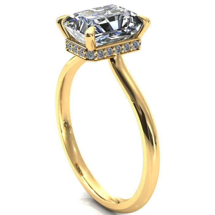 Fire Brilliance Secret Radiant Center Stone 4 Prong Floating Halo Engagement Ring Rings