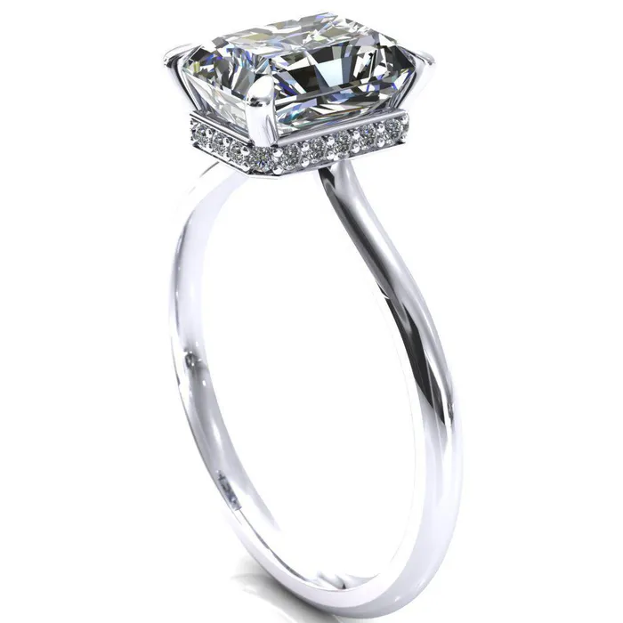 Fire Brilliance Secret Radiant Center Stone 4 Prong Floating Halo Engagement Ring Rings
