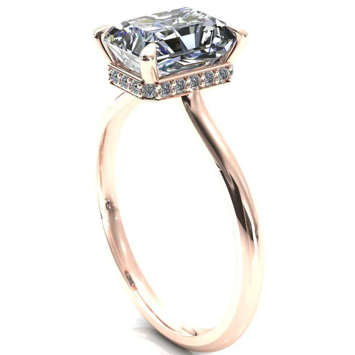 Fire Brilliance Secret Radiant Center Stone 4 Prong Floating Halo Engagement Ring Rings