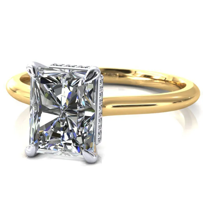 Fire Brilliance Secret Radiant Center Stone 4 Prong Floating Halo Engagement Ring Rings