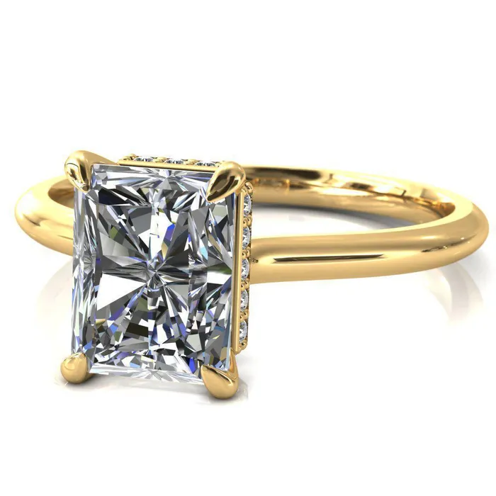 Fire Brilliance Secret Radiant Center Stone 4 Prong Floating Halo Engagement Ring Rings